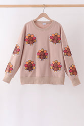 Khaki turkey sequin mom top - Aaria Tees