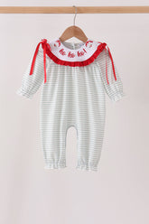 Sage santa applique stripe romper - Aaria Tees
