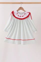 Sage santa applique gingham ruffle stripe dress - Aaria Tees