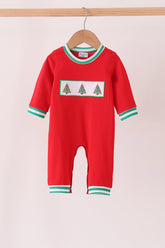 Red Christmas Tree Embroidery Romper - Aaria Tees