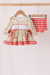 Goose embroidery ruffle gingham bloomer set - Aaria Tees