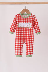 Red goose embroidery gingham romper - Aaria Tees