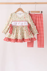 Goose embroidery ruffle gingham pants set - Aaria Tees