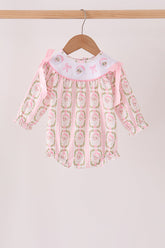 Pink santa bow embroidery bubble - Aaria Tees