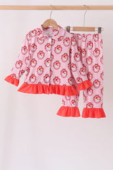 Pink santa claus bamboo ruffle pajama set - Aaria Tees