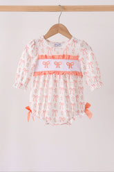 Pink bow embroidery ruffle bubble - Aaria Tees