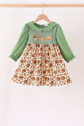 Green pumpkin turkey smocked dress - Aaria Tees