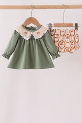 Green goose pumpkin embroidery bloomer set - Aaria Tees