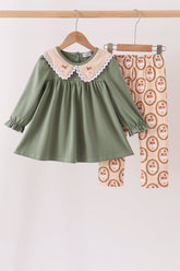Green goose pumpkin embroidery pants set - Aaria Tees