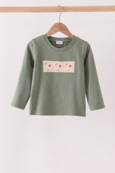 Green goose pumpkin embroidery top - Aaria Tees