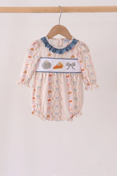 Pumpkin Pie Bow Embroidery Ruffle Bubble - Aaria Tees