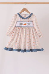 Pumpkin Pie Bow Embroidery Ruffle Dress - Aaria Tees
