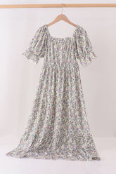 Blue floral smocked mom dress - Aaria Tees