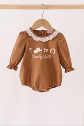 Brown Howdy Y'ALL western embroidery ruffle bubble - Aaria Tees