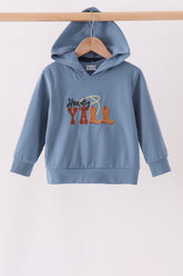 Blue Howdy Y'ALL boots embroidery hoodie - Aaria Tees