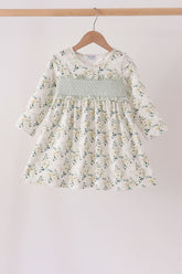 Sage floral smocked ruffle dress - Aaria Tees