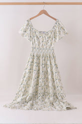 Sage floral smocked tiered mom dress - Aaria Tees