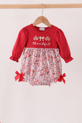 Maroon thankful floral leaves embroidey bubble - Aaria Tees