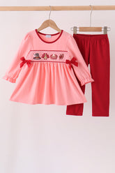 Pink turkey embroidery pants set - Aaria Tees