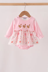 Pink chicken embroidery bubble - Aaria Tees