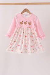 Pink chicken embroidery dress - Aaria Tees