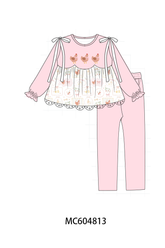Pink chicken embroidery pants set - Aaria Tees