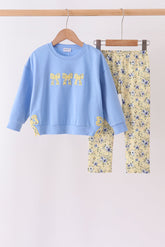 Yellow Floral Bow Applique Pants Set - Aaria Tees