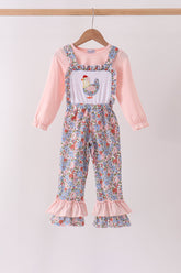 Pink Chicken Applique Jumpsuit Set - Aaria Tees