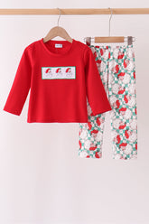 Red Santa Embroidery Pants Set - Aaria Tees