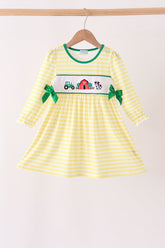 Green Farm Cow Embroidery Stripe Dress - Aaria Tees