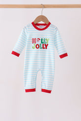Blue Stripe Holly Jolly Romper - Aaria Tees