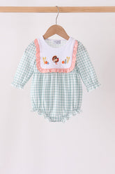 Sage Turkey Embroidery Ruffle Gingham Bubble - Aaria Tees