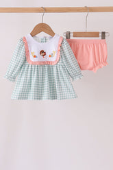 Sage Turkey Embroidery Ruffle Bloomer Set - Aaria Tees