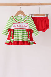 Green Stripe Grinch Applique Bloomer Set - Aaria Tees