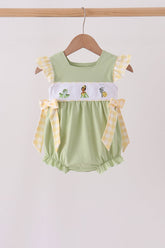 Green Princess Frog Embroidery Ruffle Bubble - Aaria Tees