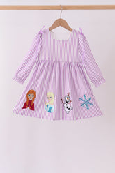 Purple Stripe Frozen Embroidery Dress - Aaria Tees