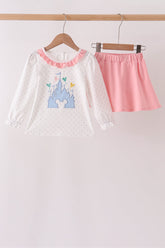 Pink Castle Applique Ruffle Skorts Set - Aaria Tees
