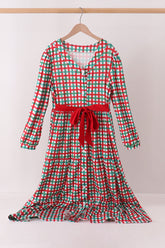 Red Bow Gingham Mom Dress - Aaria Tees
