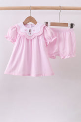 Pink stripe bunny bow embroidery bloomer set - Aaria Tees