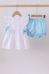 Blue bow ruffle bloomer set - Aaria Tees