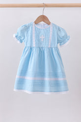 Blue cross embroidery lace dress - Aaria Tees