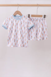Blue ice cream print bamboo pajama set - Aaria Tees