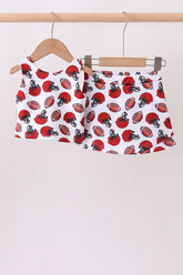 Red active football print skort set - Aaria Tees