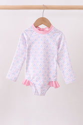 Pink floral print ruffle rashguard - Aaria Tees