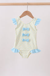 Yellow shell print bow ruffle swimsuit - Aaria Tees