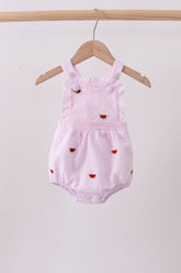 Pink stripe watermelon embroidery seersucker ruffle bubble - Aaria Tees