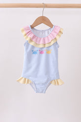 Colorblock crab embroidery ruffle swimsuit - Aaria Tees