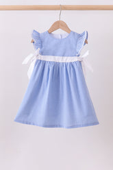 Blue bow gingham ruffle dress - Aaria Tees