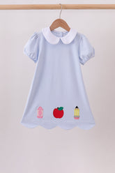 Blue School Applique Dress - Aaria Tees