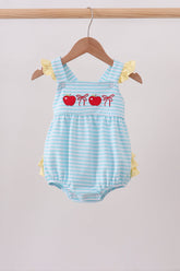 Blue Apple Embroidery Gingham Bubble - Aaria Tees